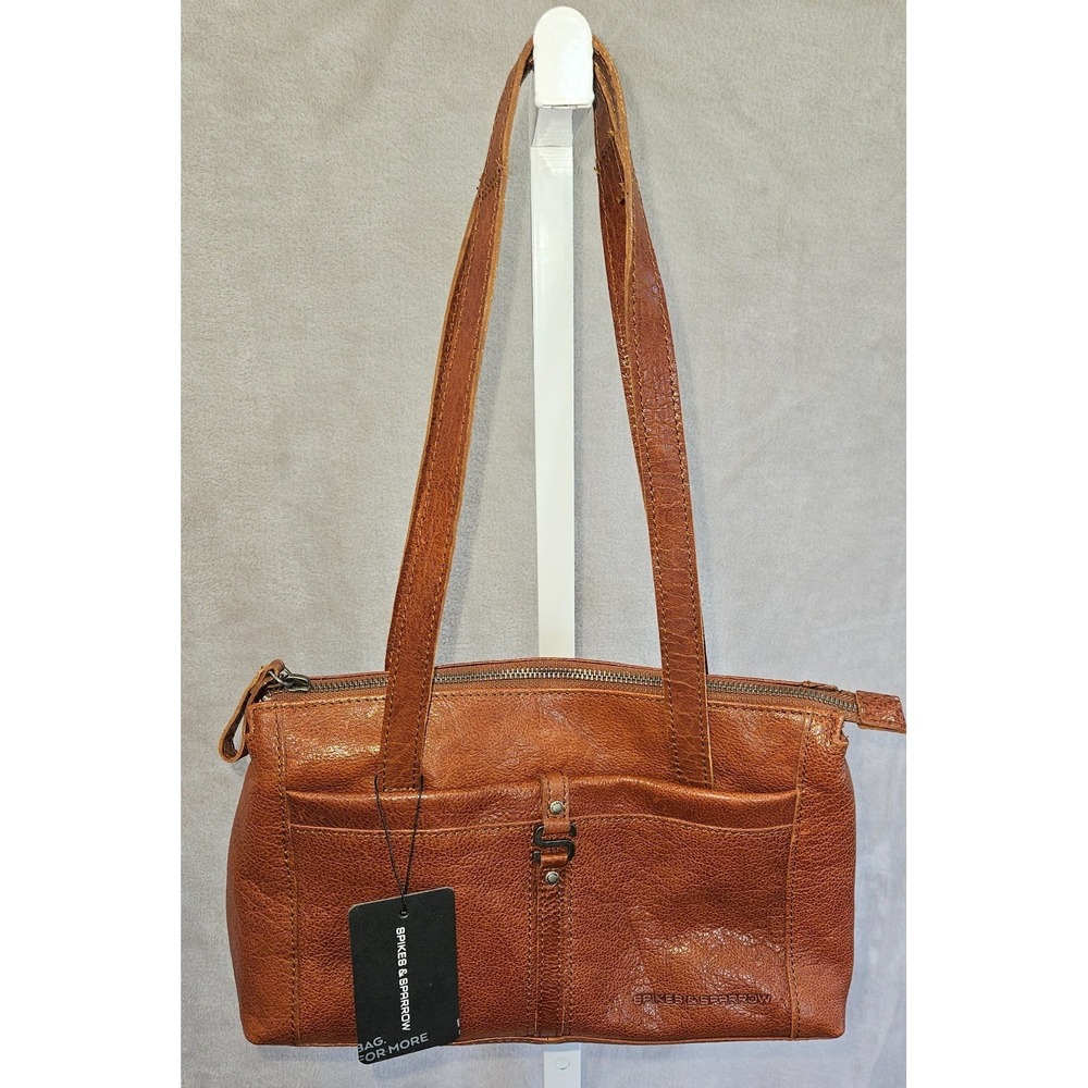 Spikes and Sparrow Medium Leather Shoulder Bag Purse Cognac‎ Brown